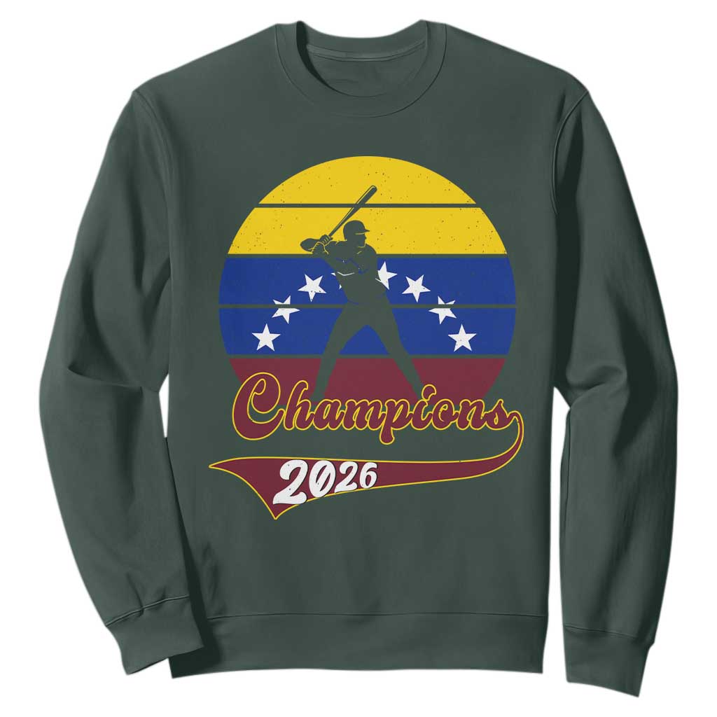 Vintage Venezuela 2026 Champions Sweatshirt Patriotic Baseball Pride Gift TS12 Dark Forest Green Print Your Wear