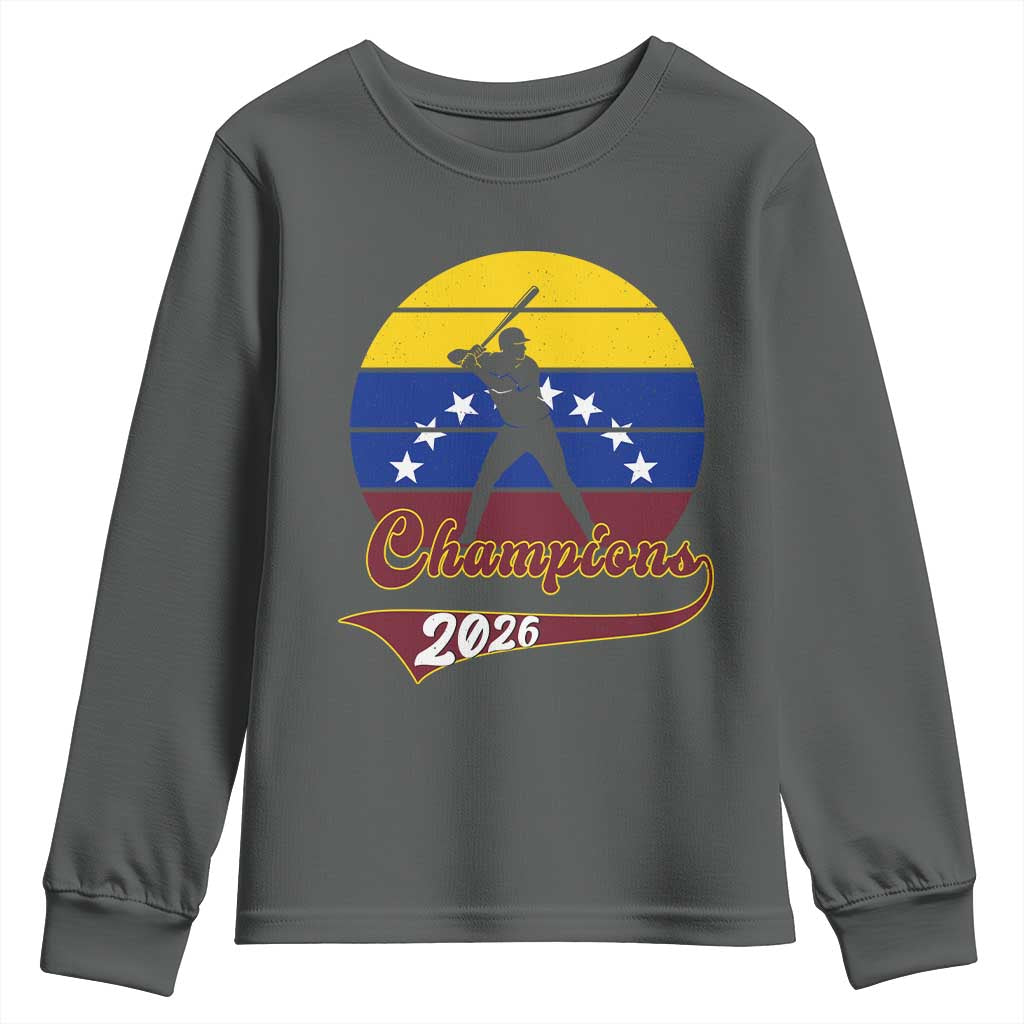 Vintage Venezuela 2026 Champions Youth Sweatshirt Patriotic Baseball Pride Gift TS12 Dark Heather Print Your Wear