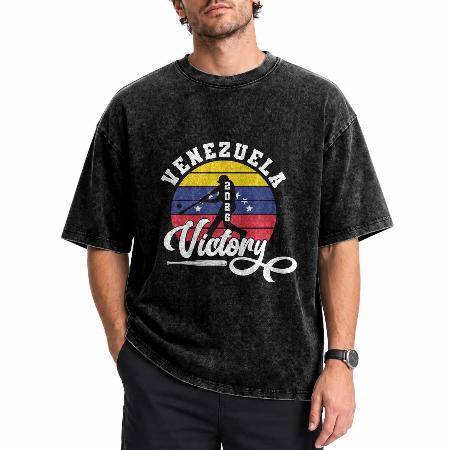 Venezuela 2026 Victory Baseball Washed Cotton T-Shirt Retro Softball Player Gift