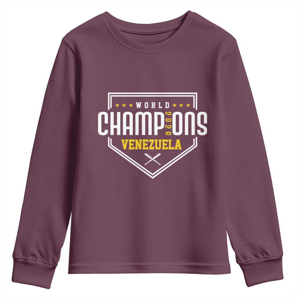 Venezuela 2026 Champions Youth Sweatshirt Baseball Venezuelan Pride TS12 Maroon Print Your Wear