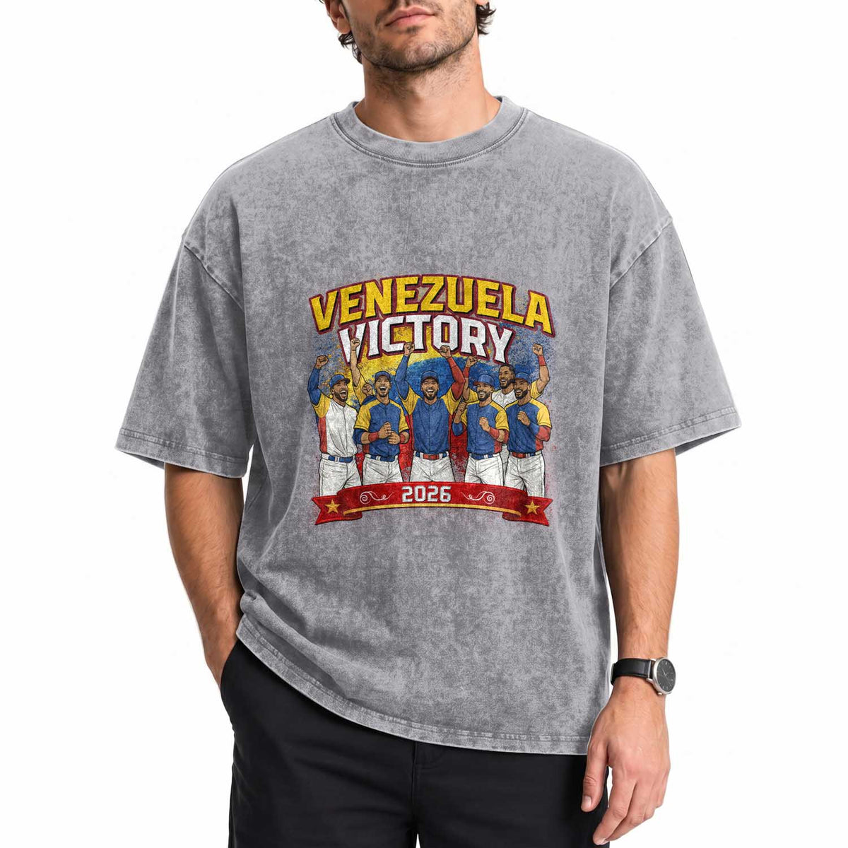 Venezuela Baseball Victory Washed Cotton T-Shirt Venezuelan Pride Gift