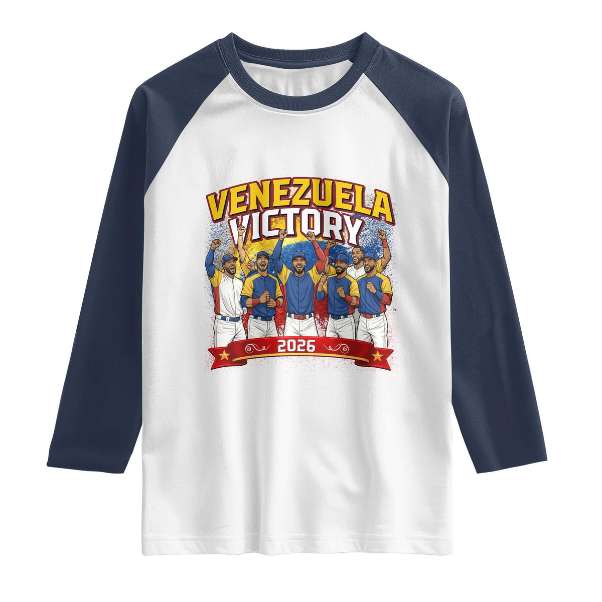Venezuela Baseball Victory Raglan Shirt Venezuelan Pride Gift TS12 White Navy Print Your Wear
