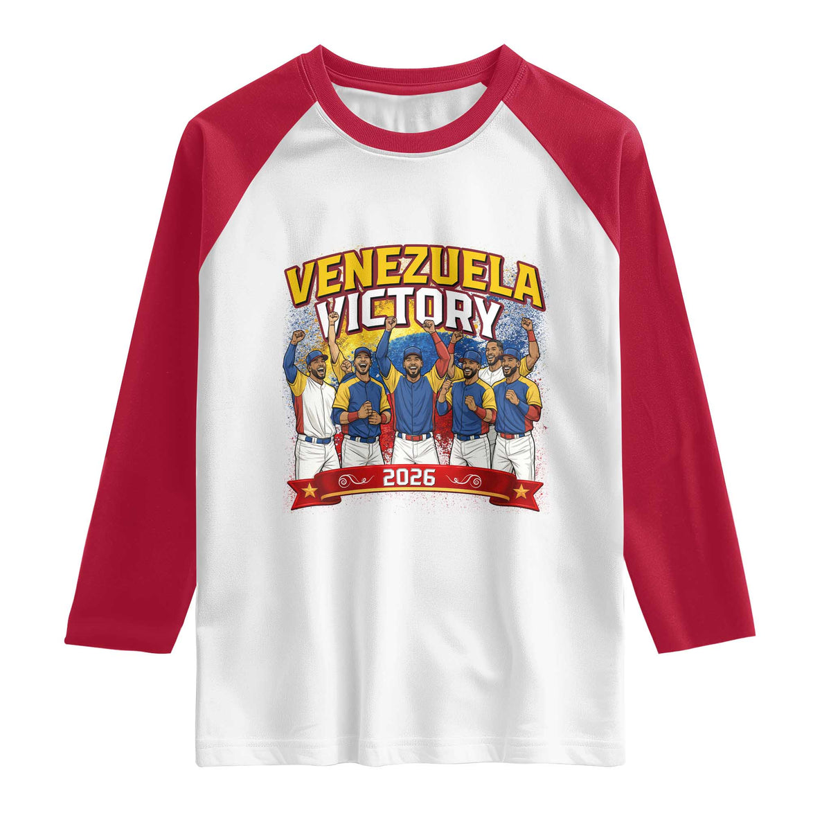 Venezuela Baseball Victory Raglan Shirt Venezuelan Pride Gift TS12 White Red Print Your Wear