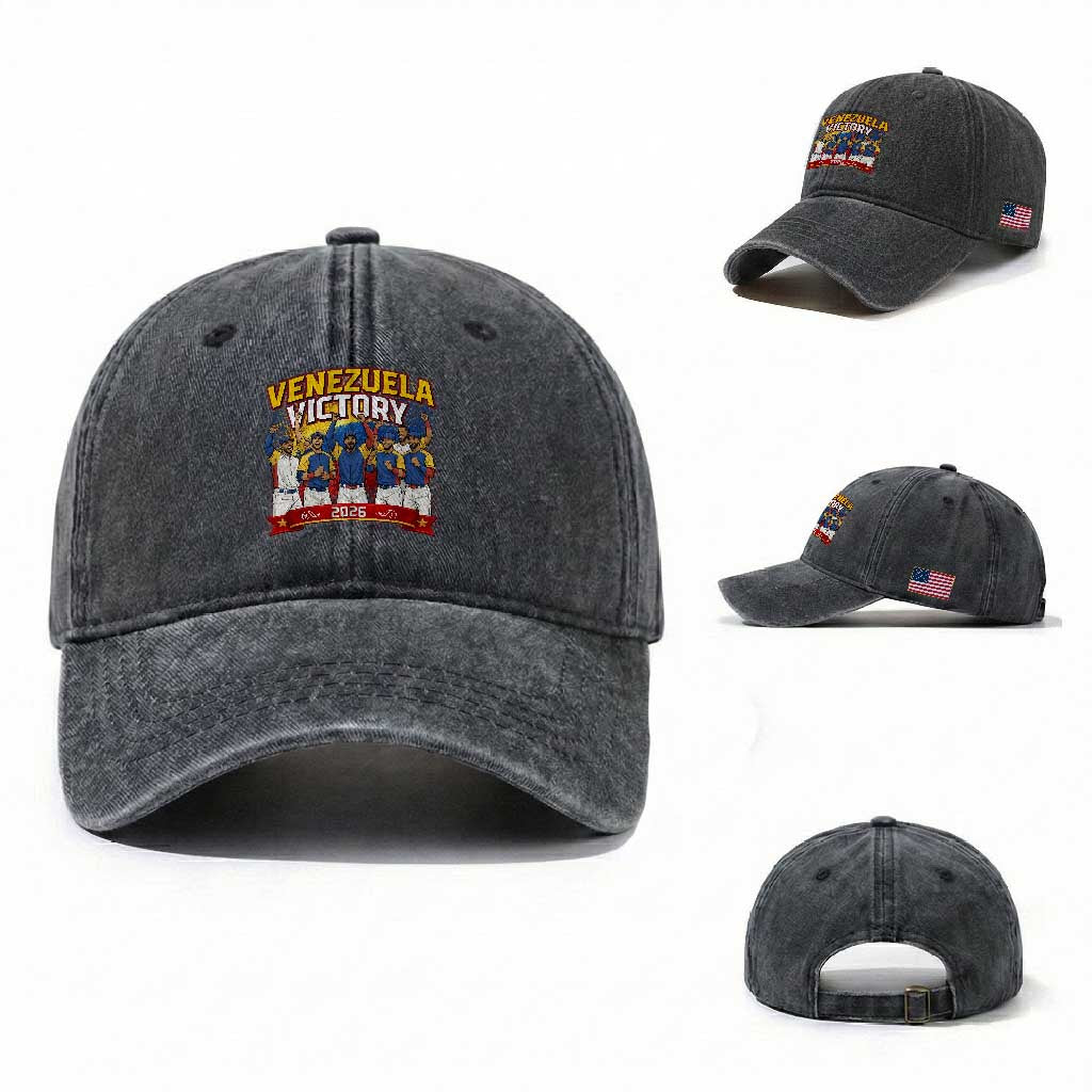 Venezuela Baseball Victory Washed Cotton Baseball Cap Venezuelan Pride Gift TS12 Washed Cap Universal Fit Dark Gray Print Your Wear