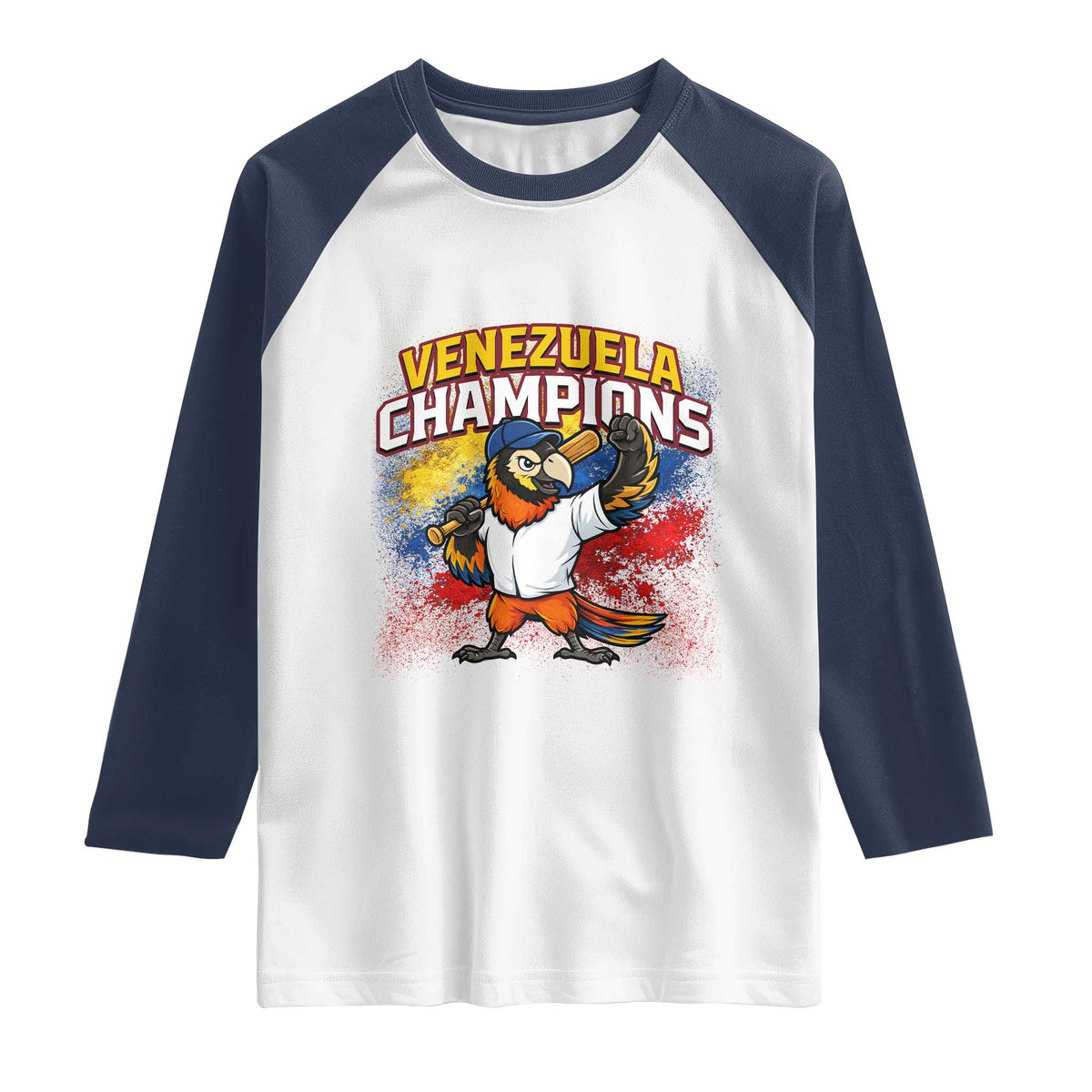 Venezuela Baseball Champions Raglan Shirt Troupial Bird Patriotic Pride TS12 White Navy Print Your Wear