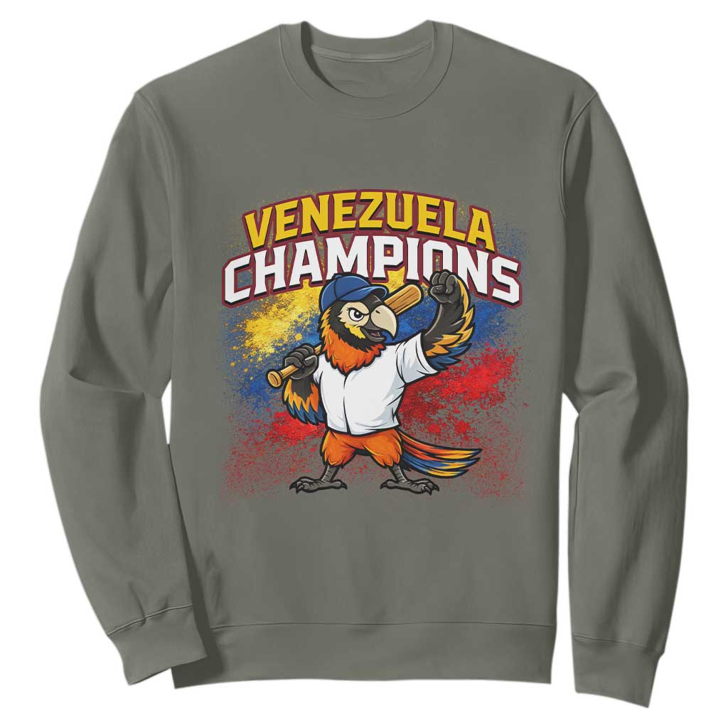 Venezuela Baseball Champions Sweatshirt Troupial Bird Patriotic Pride TS12 Military Green Print Your Wear