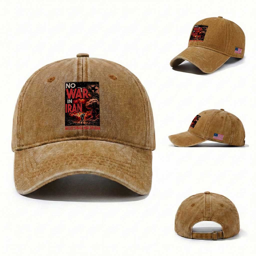 No US Israel War On Iran Washed Cotton Baseball Cap Peace Not War TS12 Washed Cap Universal Fit Yellow Ochre Print Your Wear