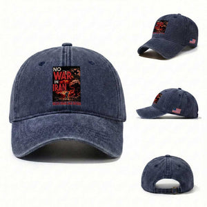 No US Israel War On Iran Washed Cotton Baseball Cap Peace Not War TS12 Washed Cap Universal Fit Navy Print Your Wear