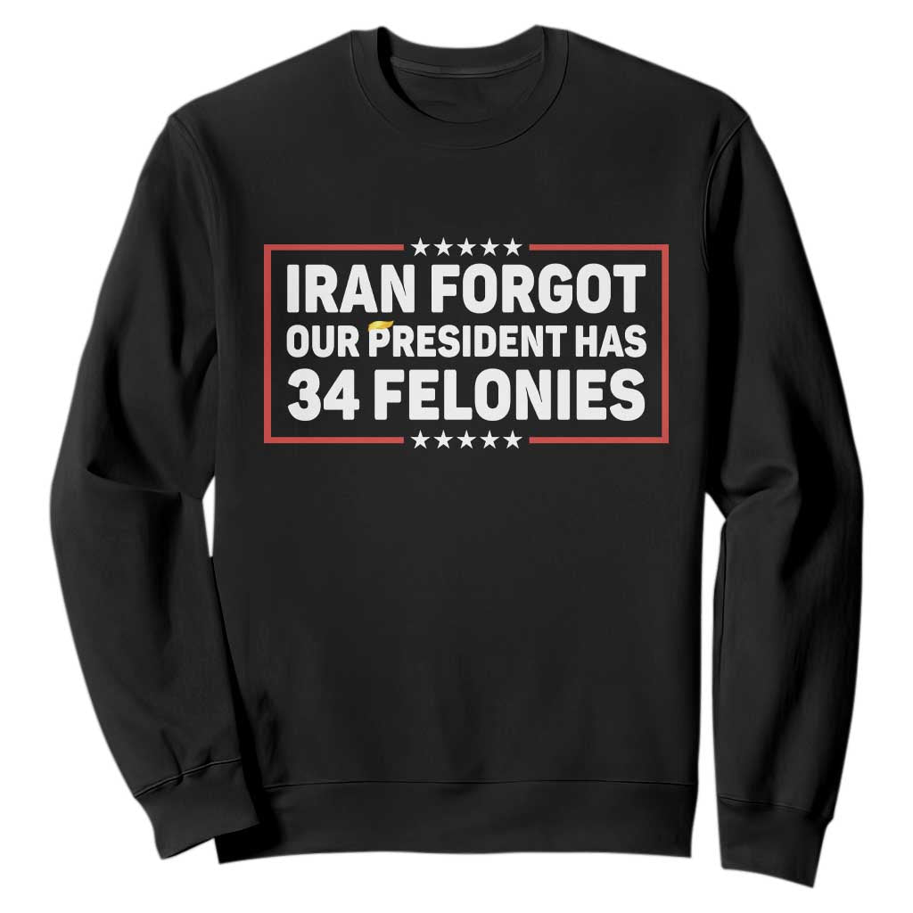 Iran Forgot Our President Has 34 Felonies Sweatshirt Political Protest TS12 Black Print Your Wear
