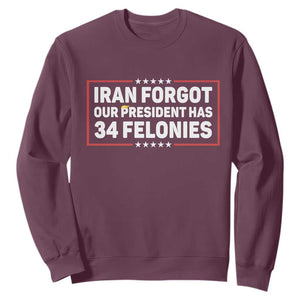 Iran Forgot Our President Has 34 Felonies Sweatshirt Political Protest TS12 Maroon Print Your Wear