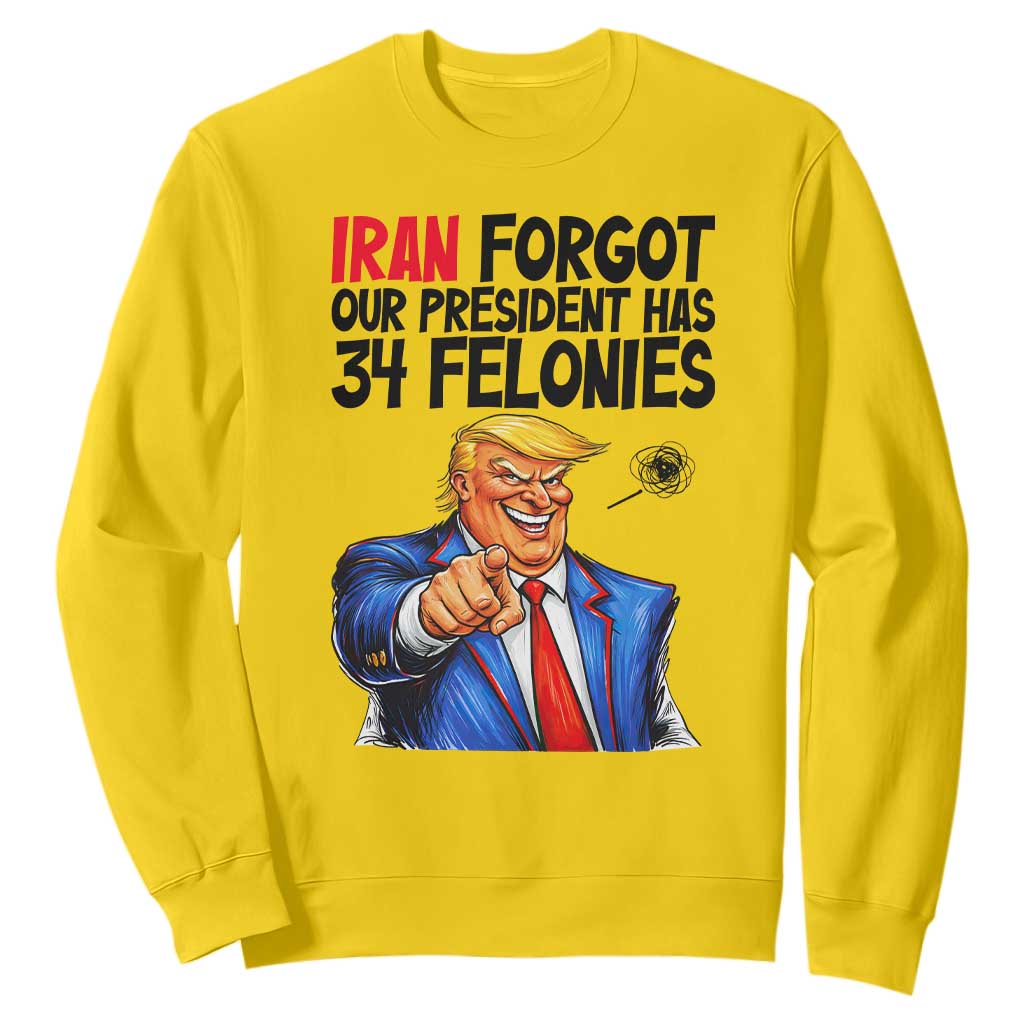 Iran Forgot Our President Has 34 Felonies Sweatshirt Funny Political Satire TS12 Daisy Print Your Wear