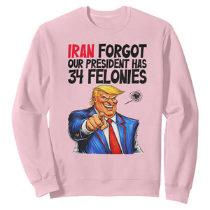 Iran Forgot Our President Has 34 Felonies Sweatshirt Funny Political Satire TS12 Light Pink Print Your Wear