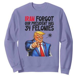 Iran Forgot Our President Has 34 Felonies Sweatshirt Funny Political Satire TS12 Violet Print Your Wear