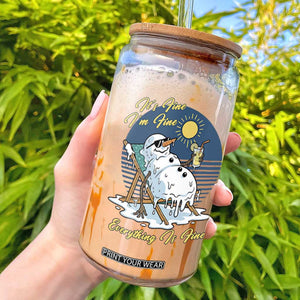 Melting Snowman Christmas In July Glass Can It Is Fine Everything Is Fine TS12 White Print Your Wear