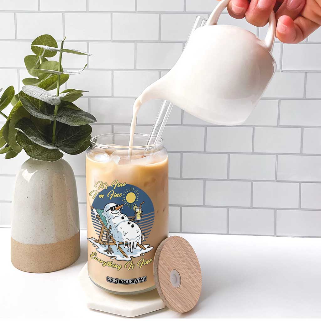 Melting Snowman Christmas In July Glass Can It Is Fine Everything Is Fine TS12 Print Your Wear
