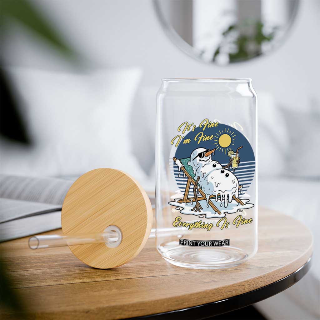 Melting Snowman Christmas In July Glass Can It Is Fine Everything Is Fine TS12 Print Your Wear
