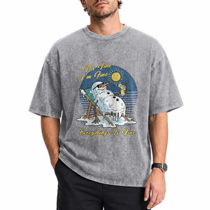 Melting Snowman Christmas In July Washed Cotton T-Shirt It Is Fine Everything Is Fine