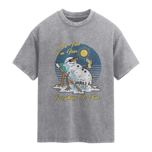 Melting Snowman Christmas In July Washed Cotton T-Shirt It Is Fine Everything Is Fine