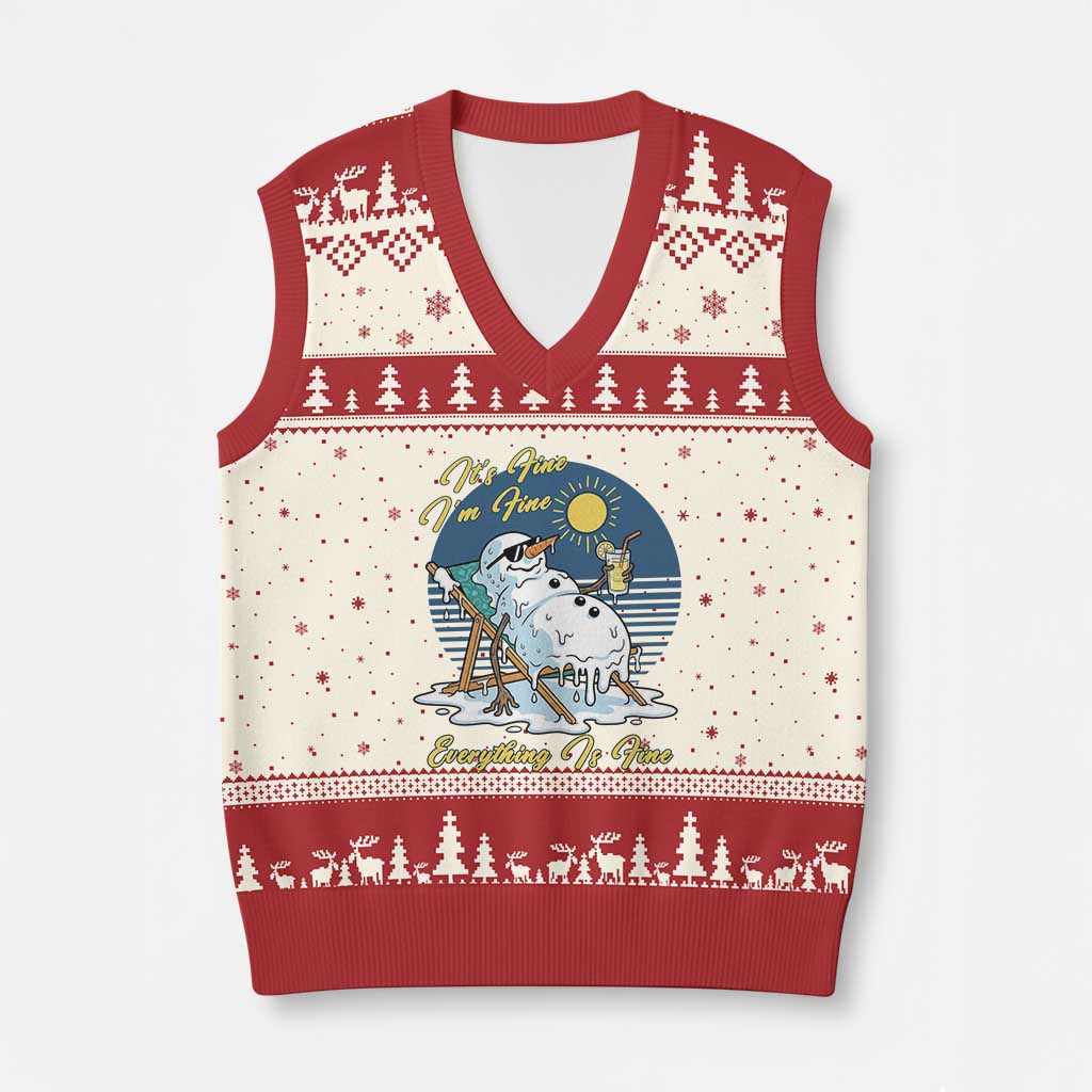 Melting Snowman Christmas In July V-Neck Knit Sweater Vest It Is Fine Everything Is Fine TS12 Beige Red Print Your Wear