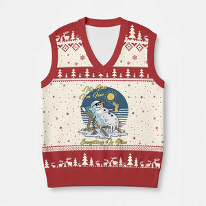 Melting Snowman Christmas In July V-Neck Knit Sweater Vest It Is Fine Everything Is Fine TS12 Beige Red Print Your Wear
