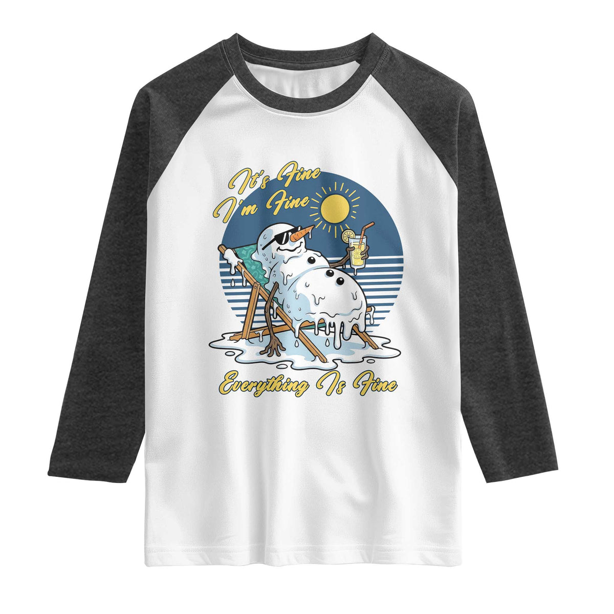 Melting Snowman Christmas In July Raglan Shirt It Is Fine Everything Is Fine TS12 White Heather Charcoal Print Your Wear