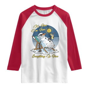 Melting Snowman Christmas In July Raglan Shirt It Is Fine Everything Is Fine TS12 White Red Print Your Wear