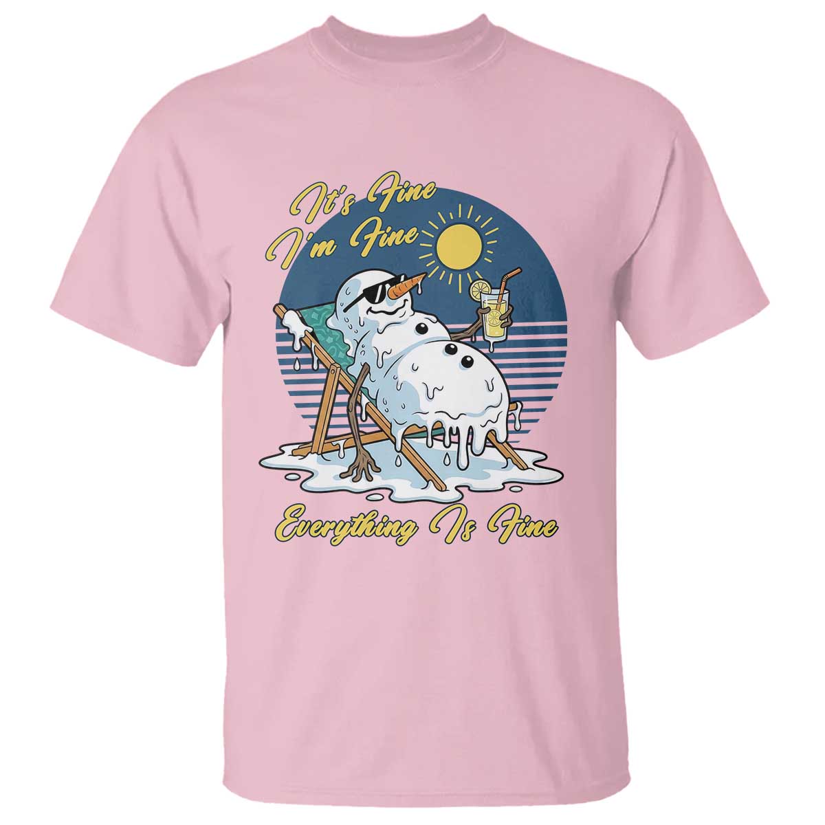 Melting Snowman Christmas In July T Shirt It Is Fine Everything Is Fine TS12 Light Pink Print Your Wear