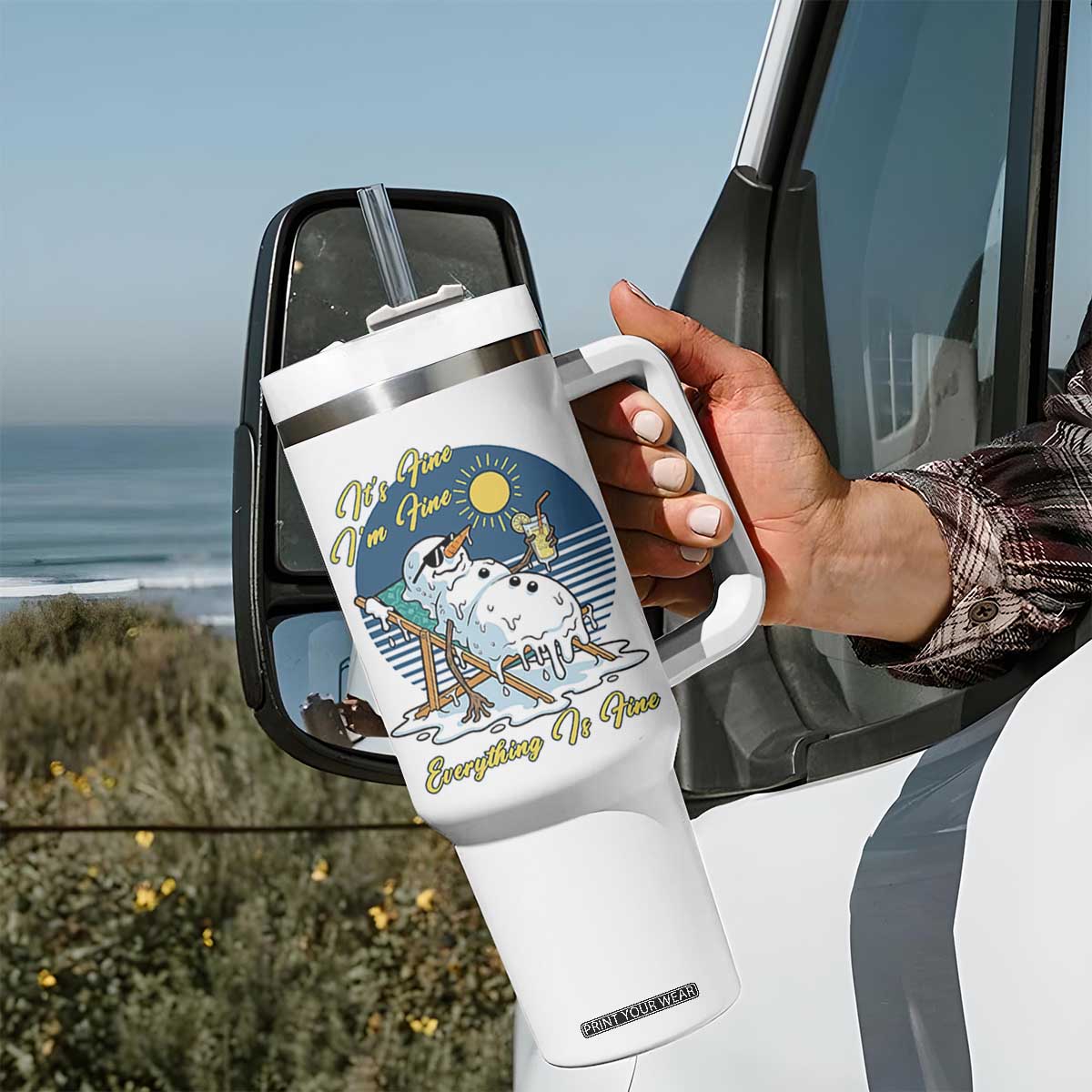 Melting Snowman Christmas In July Tumbler With Handle It Is Fine Everything Is Fine TS12 Print Your Wear