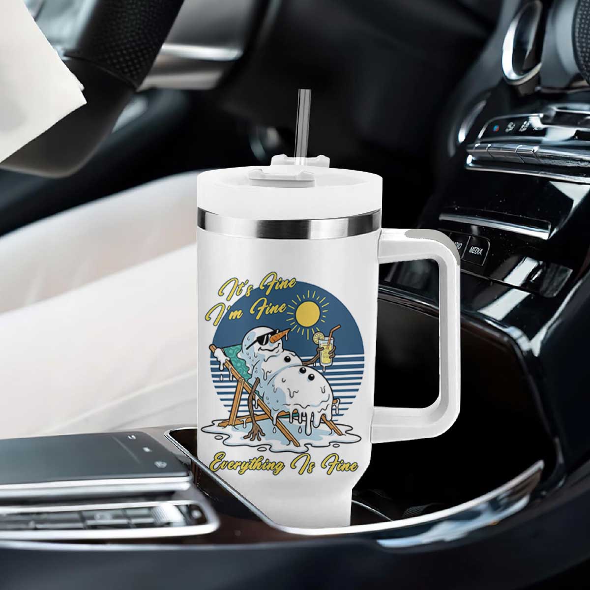 Melting Snowman Christmas In July Tumbler With Handle It Is Fine Everything Is Fine TS12 Print Your Wear