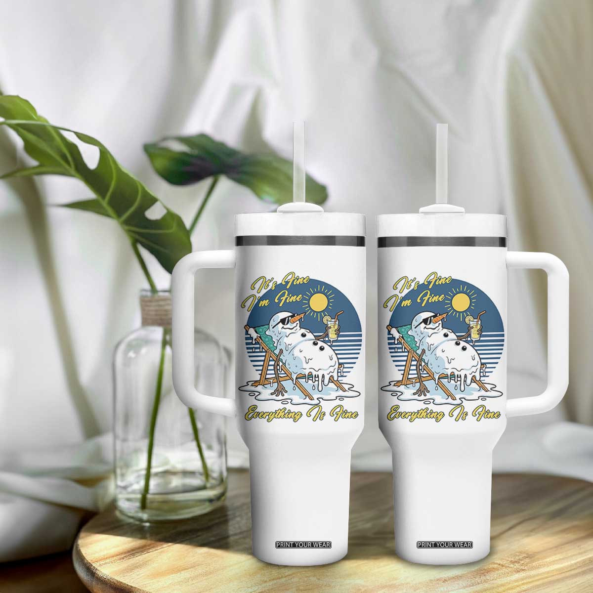 Melting Snowman Christmas In July Tumbler With Handle It Is Fine Everything Is Fine TS12 Print Your Wear