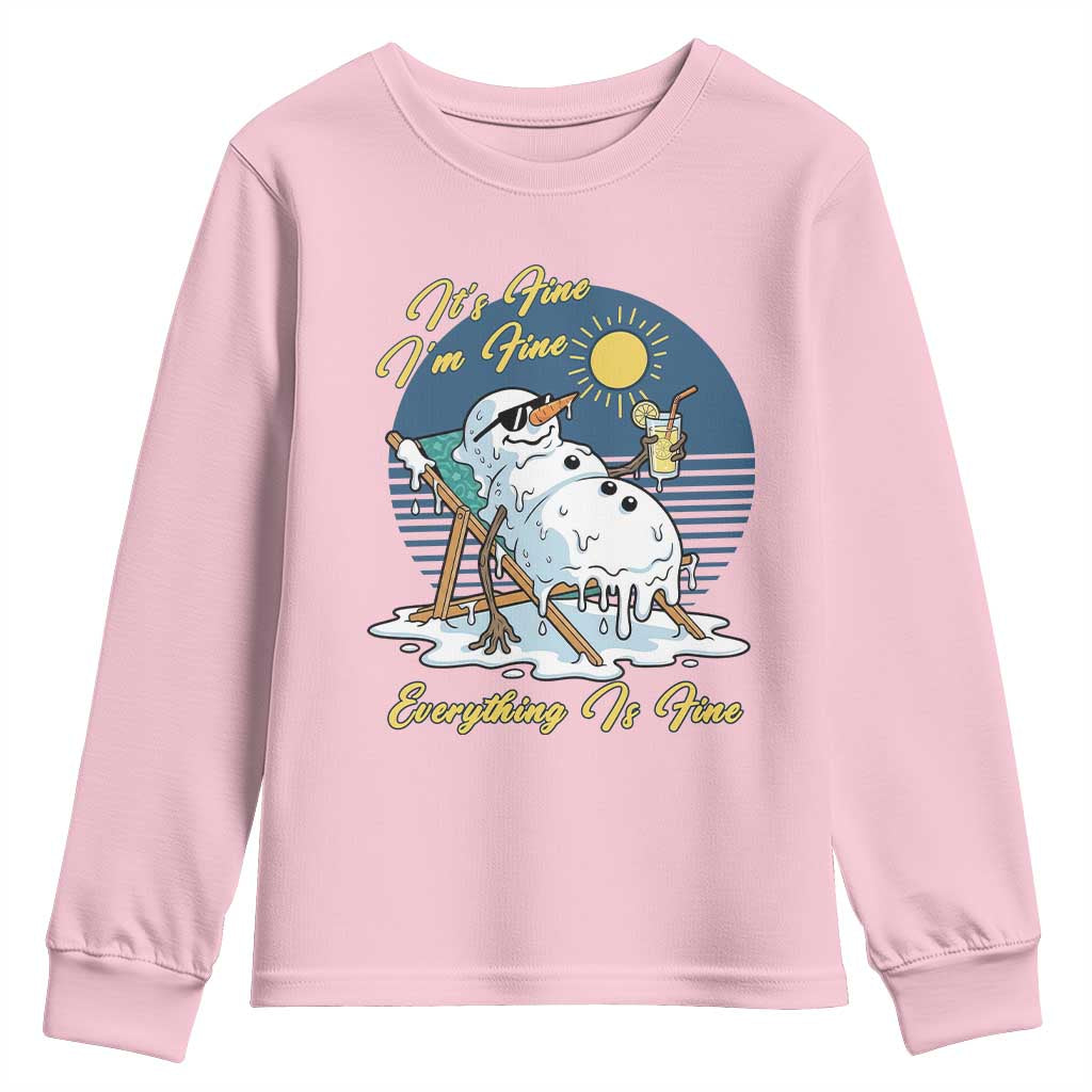 Melting Snowman Christmas In July Youth Sweatshirt It Is Fine Everything Is Fine TS12 Light Pink Print Your Wear