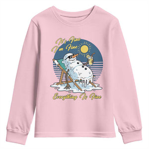 Melting Snowman Christmas In July Youth Sweatshirt It Is Fine Everything Is Fine TS12 Light Pink Print Your Wear