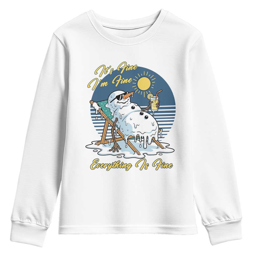 Melting Snowman Christmas In July Youth Sweatshirt It Is Fine Everything Is Fine TS12 White Print Your Wear