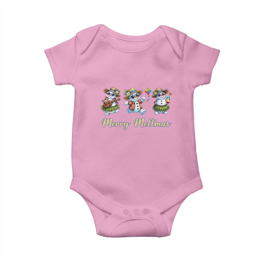 Funny Hawaiian Snowman Summer Graphic Baby Onesie Merry Meltmas TS12 Light Pink Print Your Wear
