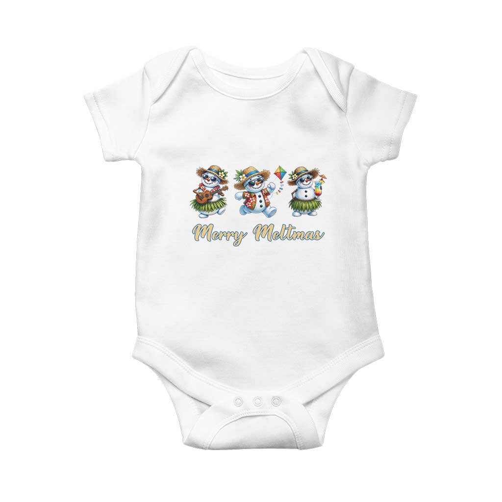 Funny Hawaiian Snowman Summer Graphic Baby Onesie Merry Meltmas TS12 White Print Your Wear