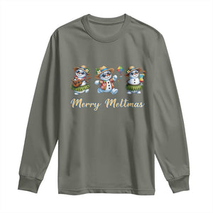Funny Hawaiian Snowman Summer Graphic Long Sleeve Shirt Merry Meltmas TS12 Military Green Print Your Wear