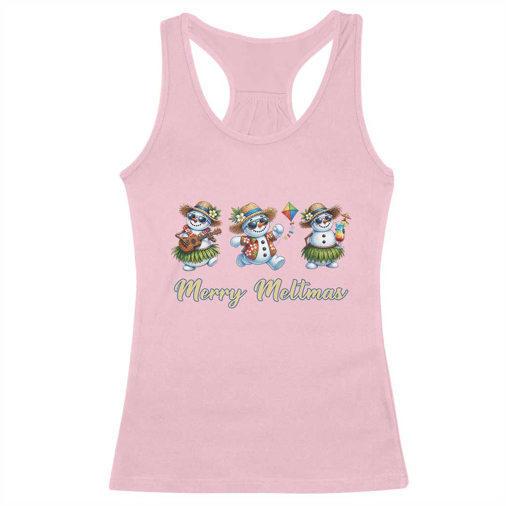 Funny Hawaiian Snowman Summer Graphic Racerback Tank Top Merry Meltmas TS12 Light Pink Print Your Wear
