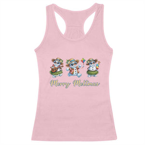 Funny Hawaiian Snowman Summer Graphic Racerback Tank Top Merry Meltmas TS12 Light Pink Print Your Wear