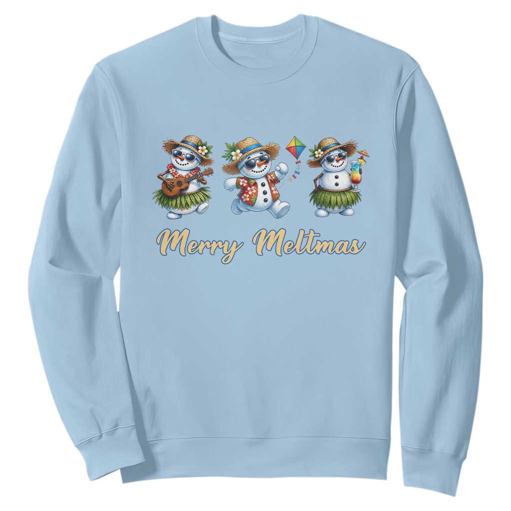 Funny Hawaiian Snowman Summer Graphic Sweatshirt Merry Meltmas TS12 Light Blue Print Your Wear