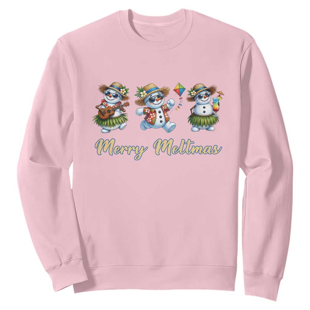 Funny Hawaiian Snowman Summer Graphic Sweatshirt Merry Meltmas TS12 Light Pink Print Your Wear