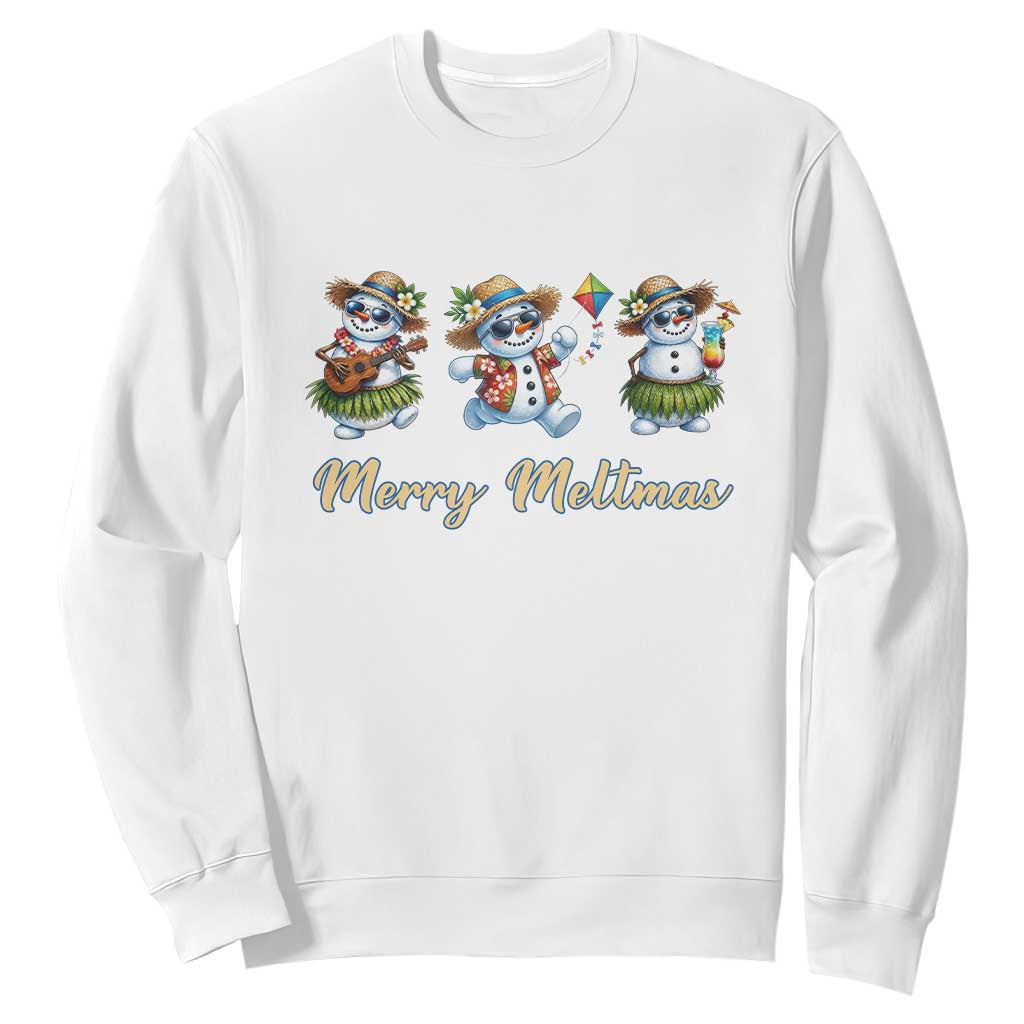 Funny Hawaiian Snowman Summer Graphic Sweatshirt Merry Meltmas TS12 White Print Your Wear
