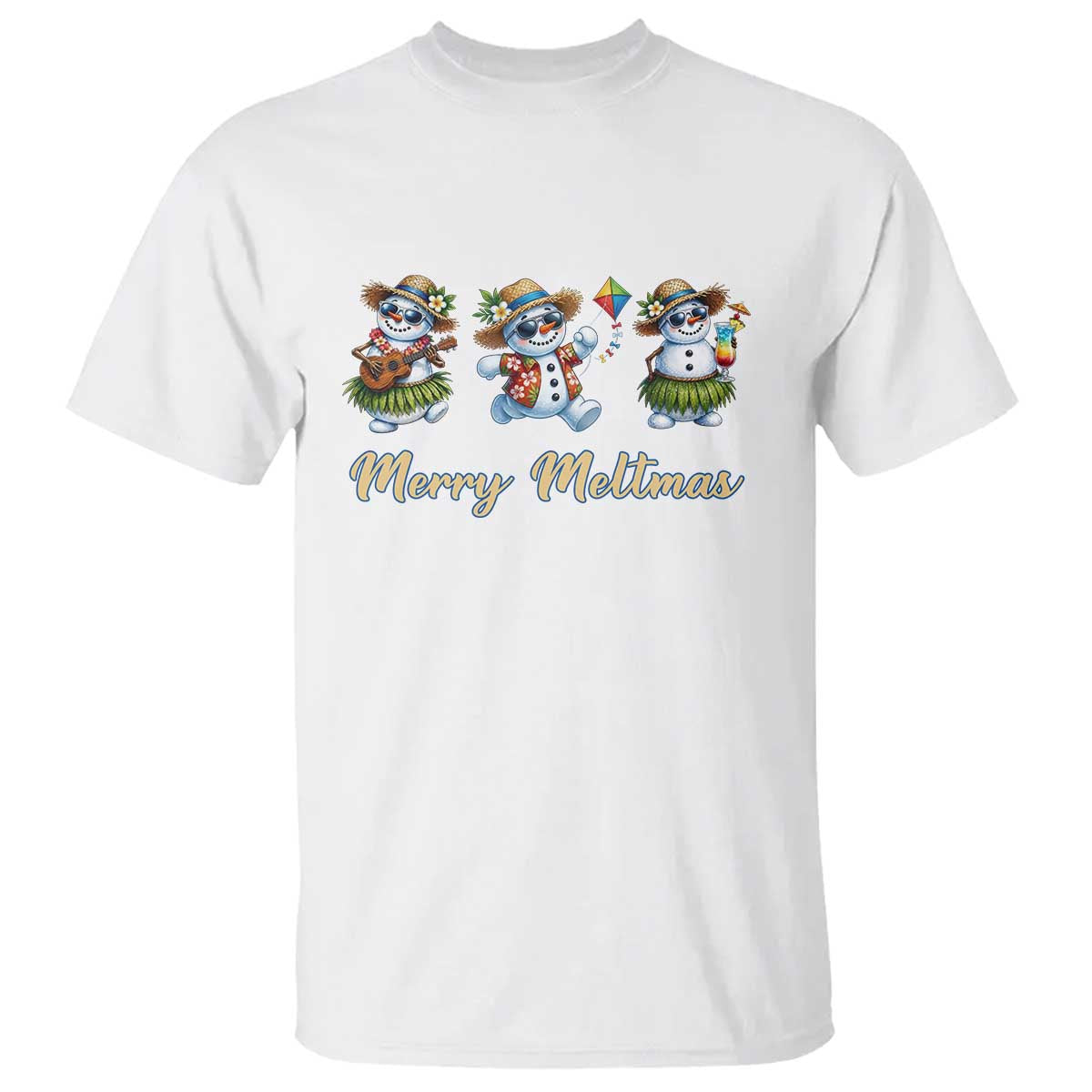 Funny Hawaiian Snowman Summer Graphic T Shirt Merry Meltmas TS12 White Print Your Wear