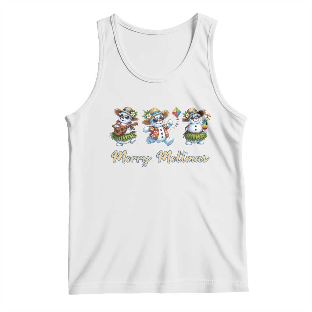 Funny Hawaiian Snowman Summer Graphic Tank Top Merry Meltmas TS12 White Print Your Wear