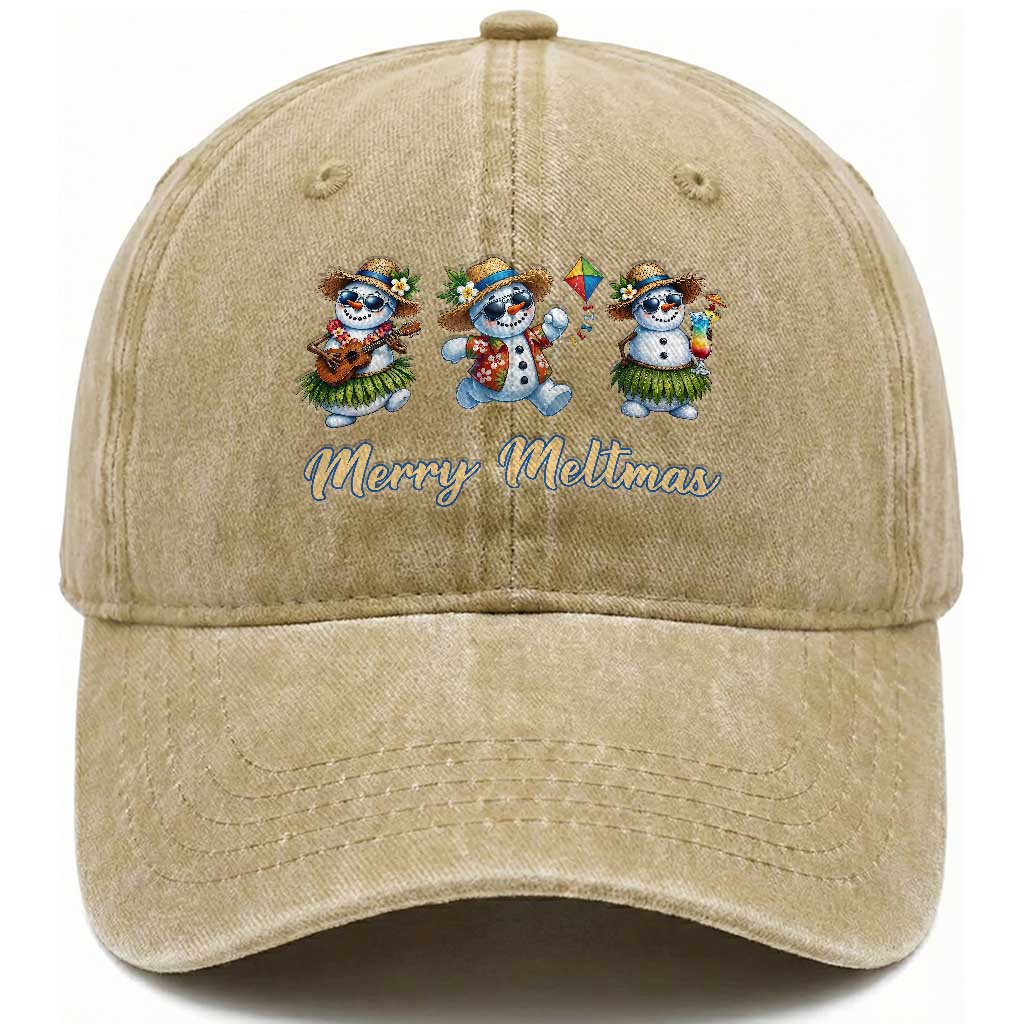 Funny Hawaiian Snowman Summer Graphic Washed Cotton Baseball Cap Merry Meltmas TS12 Print Your Wear