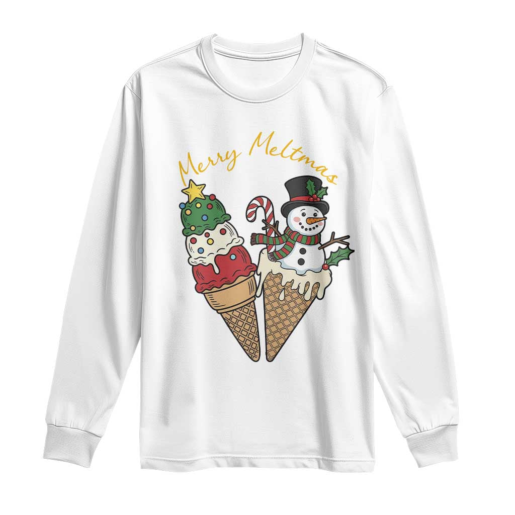 Christmas In July Ice Cream Snowman Graphic Long Sleeve Shirt Merry Meltmas TS12 White Print Your Wear