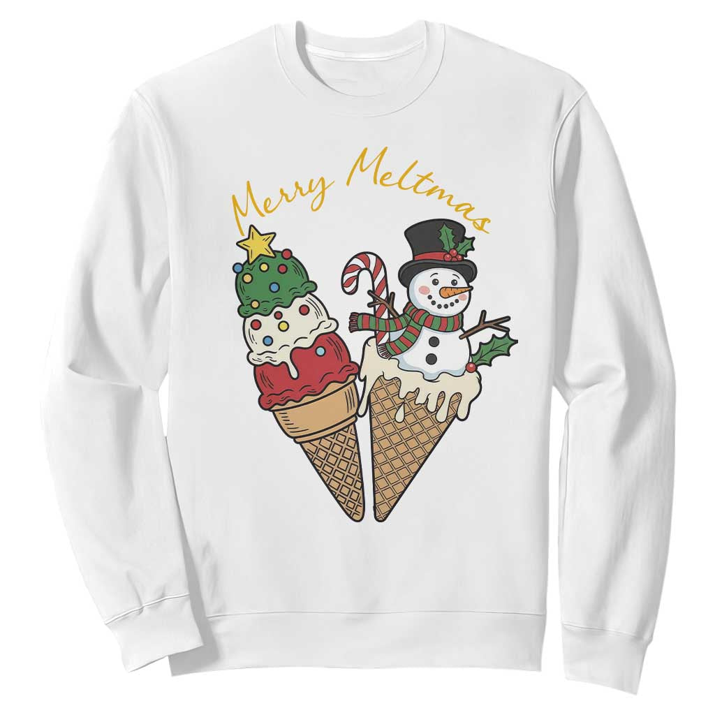 Christmas In July Ice Cream Snowman Graphic Sweatshirt Merry Meltmas TS12 White Print Your Wear