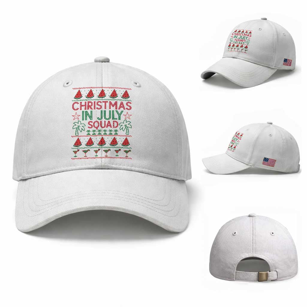 Christmas In July Squad Baseball Cap Tropical Beach Party Graphic TS12 Baseball Cap Universal Fit White Print Your Wear