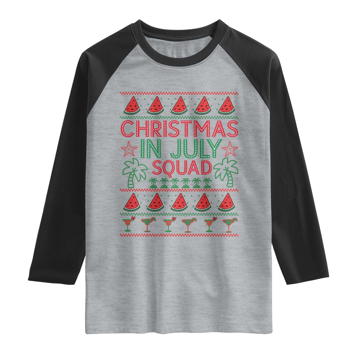 Christmas In July Squad Raglan Shirt Tropical Beach Party Graphic TS12 Heather Gray Black Print Your Wear