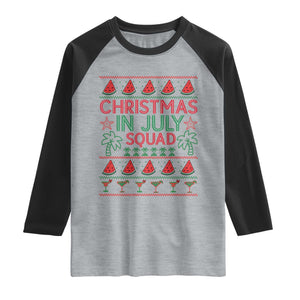 Christmas In July Squad Raglan Shirt Tropical Beach Party Graphic TS12 Heather Gray Black Print Your Wear