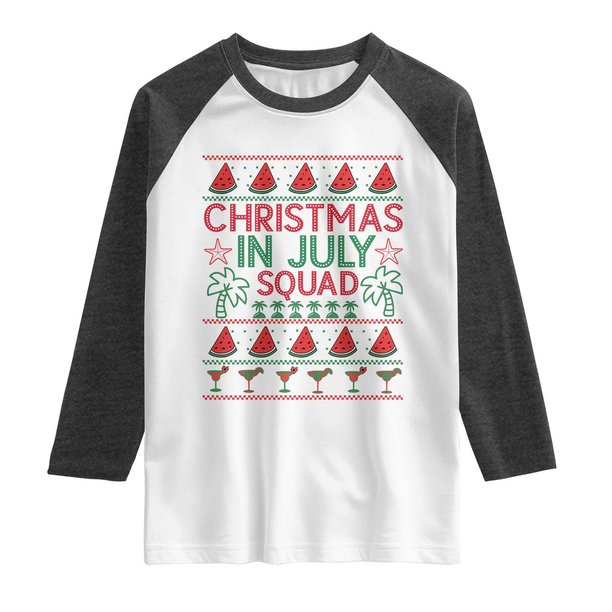 Christmas In July Squad Raglan Shirt Tropical Beach Party Graphic TS12 White Heather Charcoal Print Your Wear